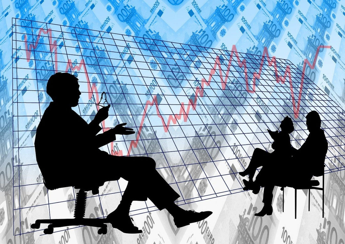 Sales expert discussing outreach strategy about ICP, channels, and messages; black outlined bodies overlaying a revenue chart.