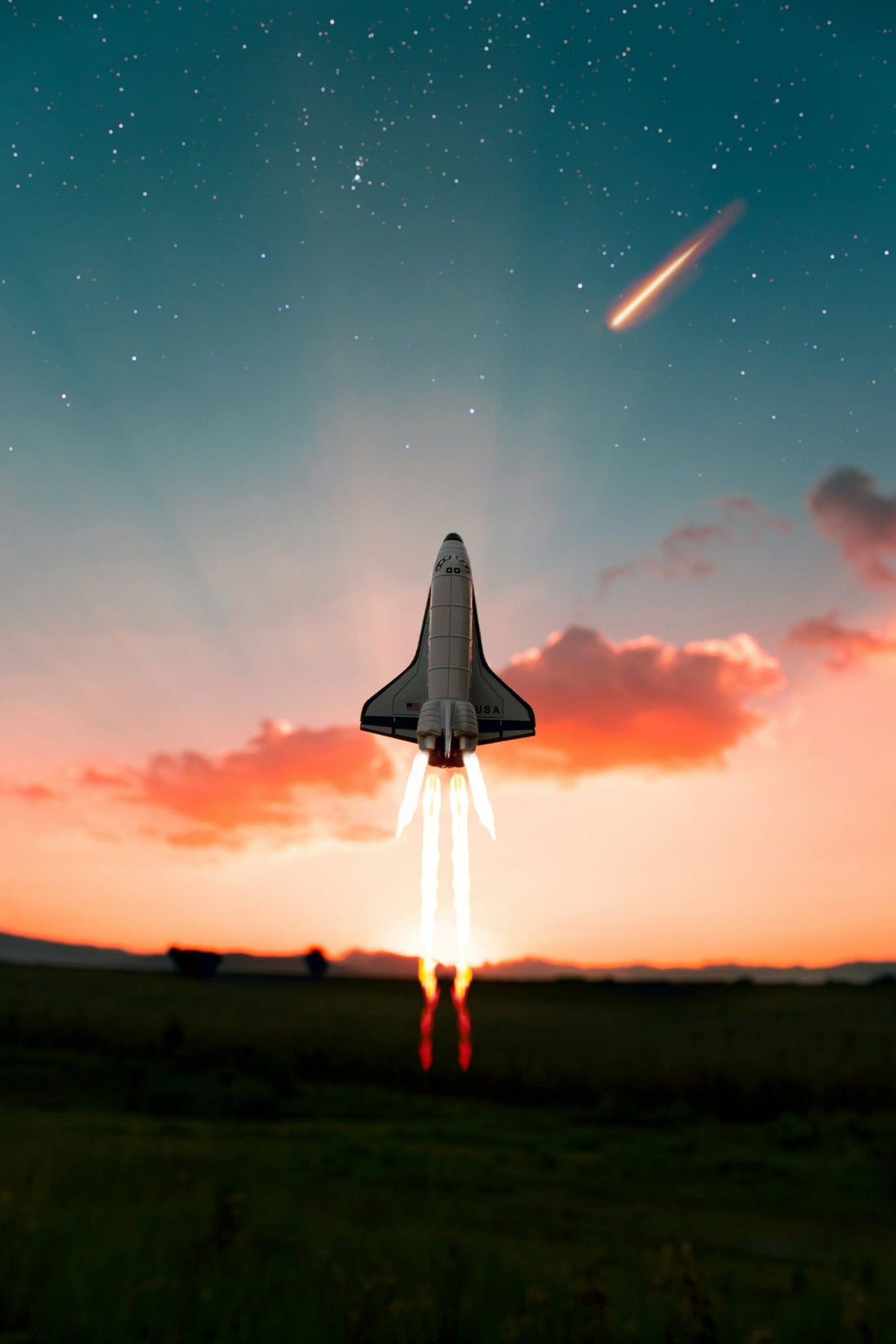 Rocket in sky; mission sets the north star for business growth and culture. It's a business fundamental. 
